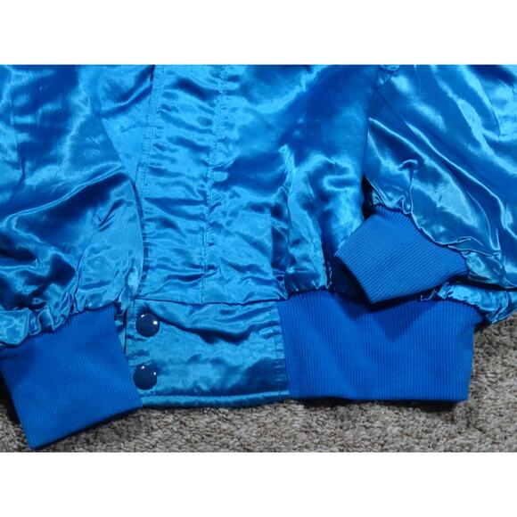 Vintage 90s Westark Blank Blue Satin Bomber Jacket, Size 2XL Distressed Fading - Picture 3 of 12
